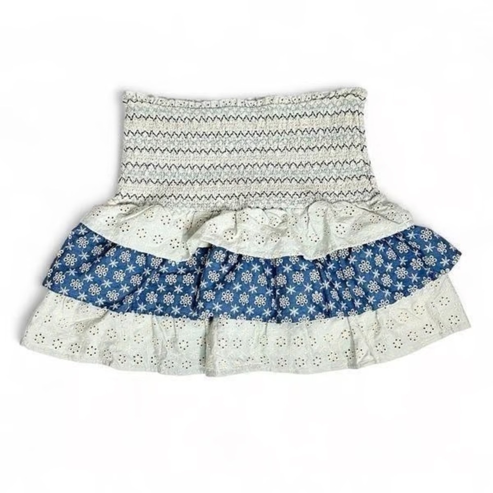 Storia Cream Textured Fabric Skirt Small
